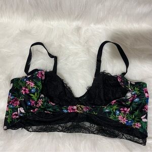 Victoria's Secret Black and Pink Floral Lace Bralette